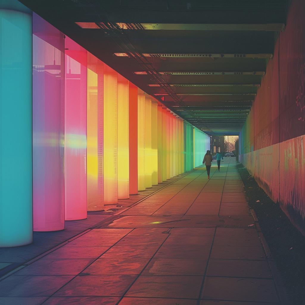 tunnel  rainbow  people  walking  color  glow  lighting  artistic  unusual  photo 965606