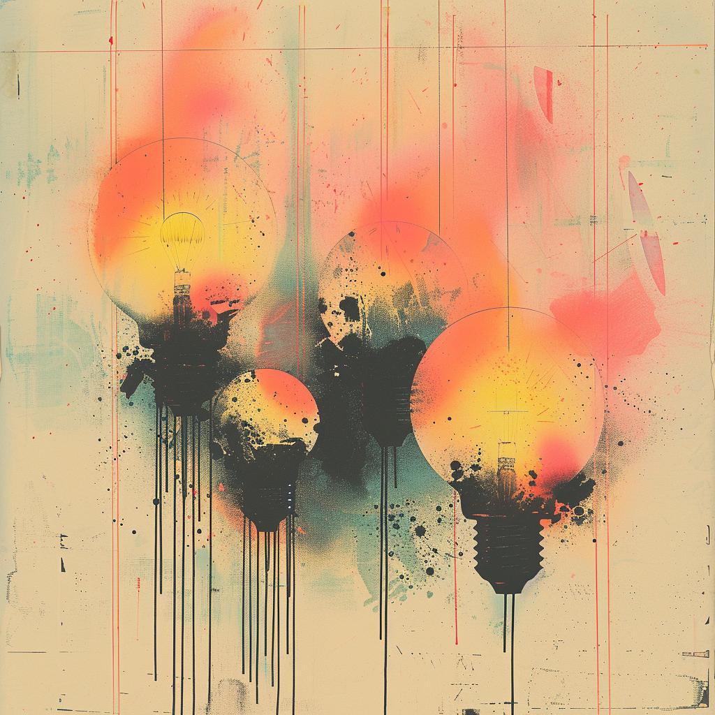 lightbulbs  splatter  pastel  abstract  Mid-Century  colorful  art  lines  paint  crosshatching 964829