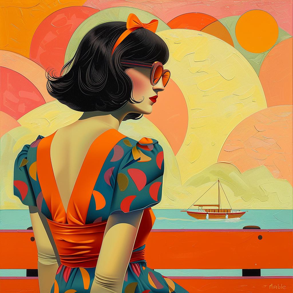 painting  woman  bench  sunset  artistic  orange  vibrant  conceptual  unique  serene 966031
