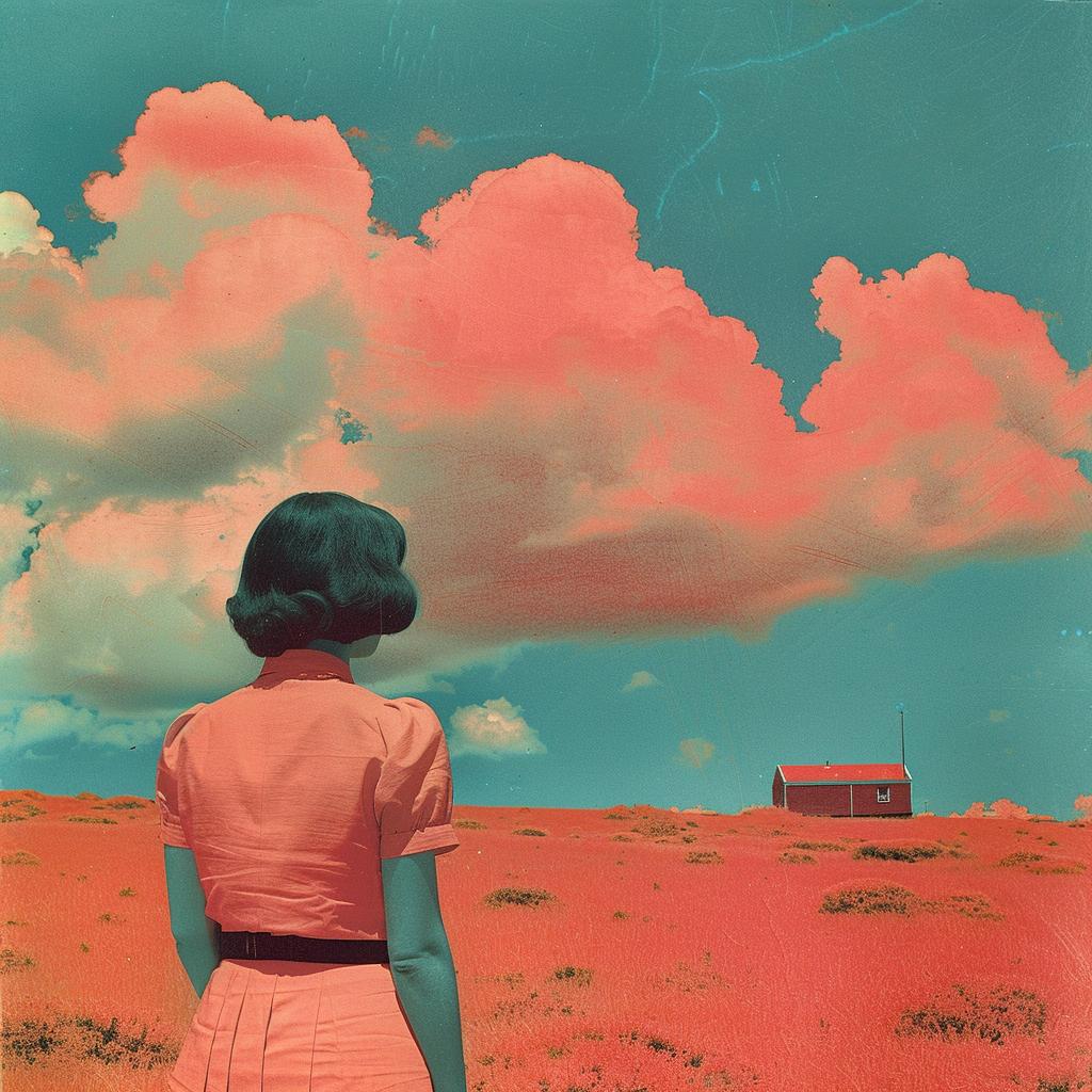 creative  surreal  album  cover  woman  red  sky  field  infrared  joan 1019006