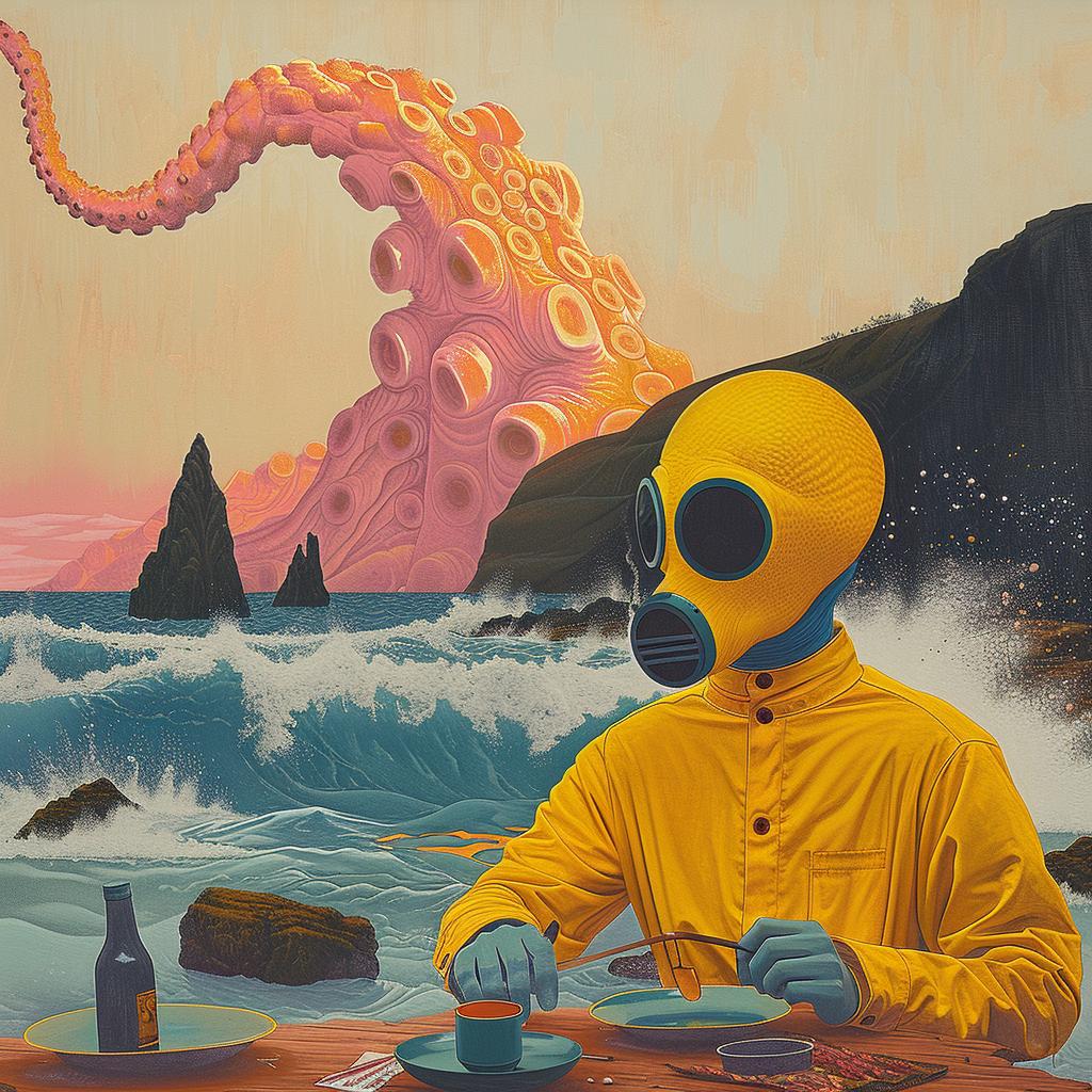 gas  mask  table  octopus  painting  creative  art  illustration  surreal  unique 1018260