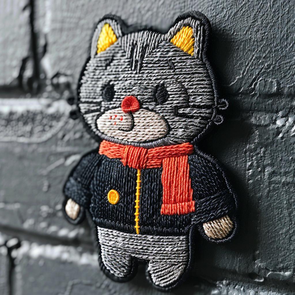 patch  cat  scarf  jacket  chenille  streetwear  anthropomorphic  minimal  stitching  design 961468