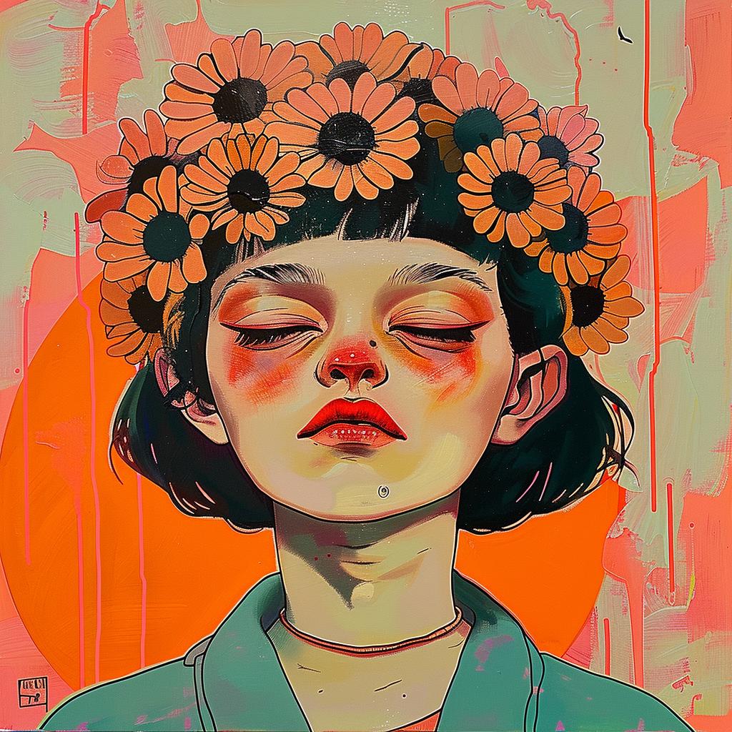 painting  woman  flowers  portrait  colorful  art  whimsical  beautiful  nature  creative 950922