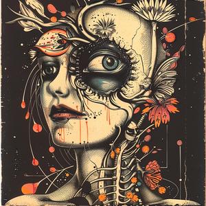 woman  skull  flowers  chromolithography  art  face  dark  symbolic  mysterious  emotional 1047769