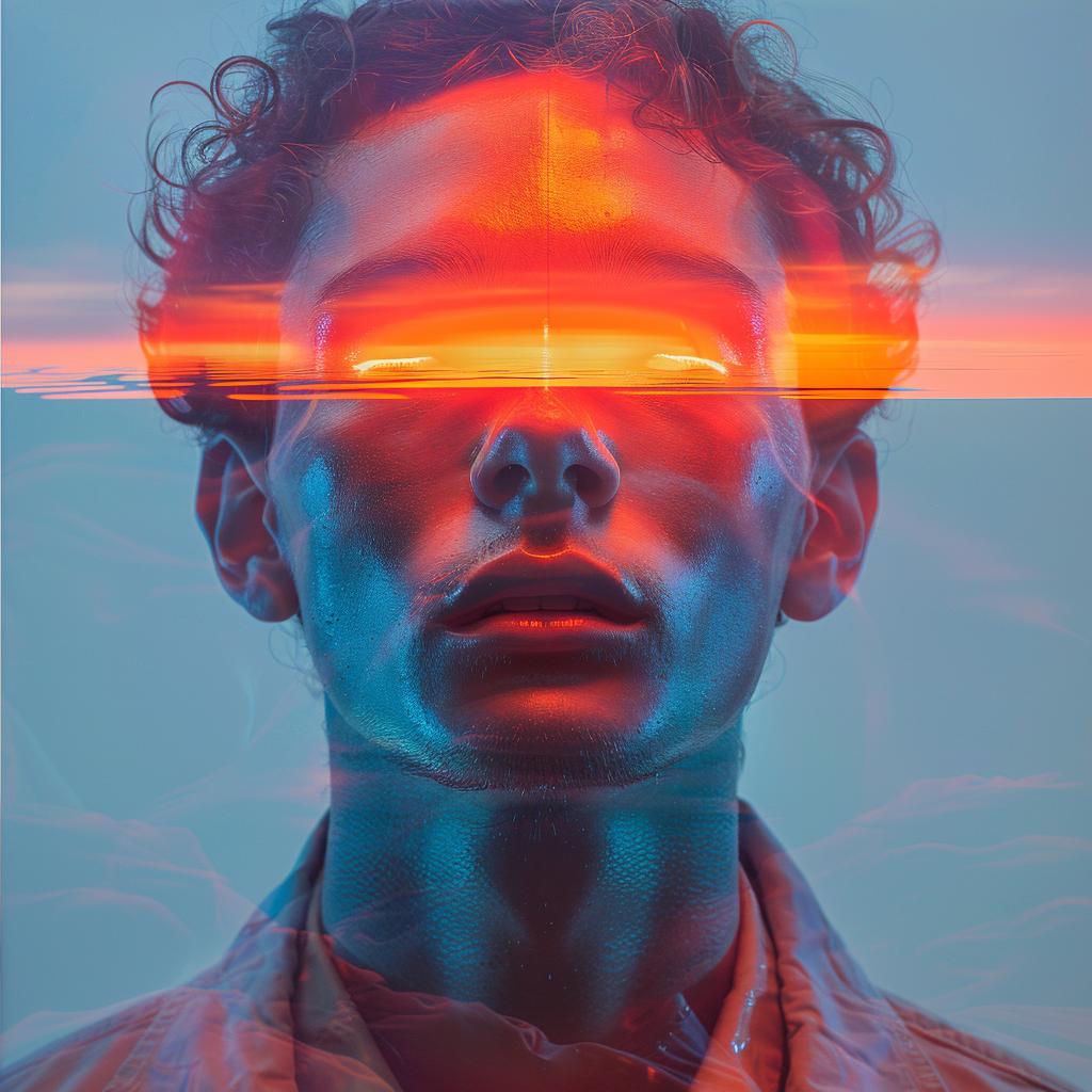 blue  orange  surreal  man  glowing  eye  red  light  volumetric  lighting 1031618