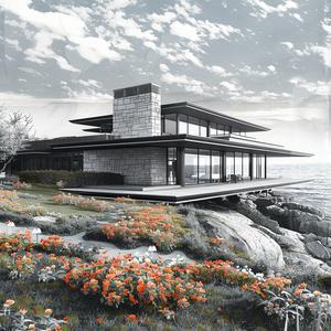 هندسة معمارية فرانك لويد رايت منزل مستقبلي محيط تصميم أبيض وأسود 1036489