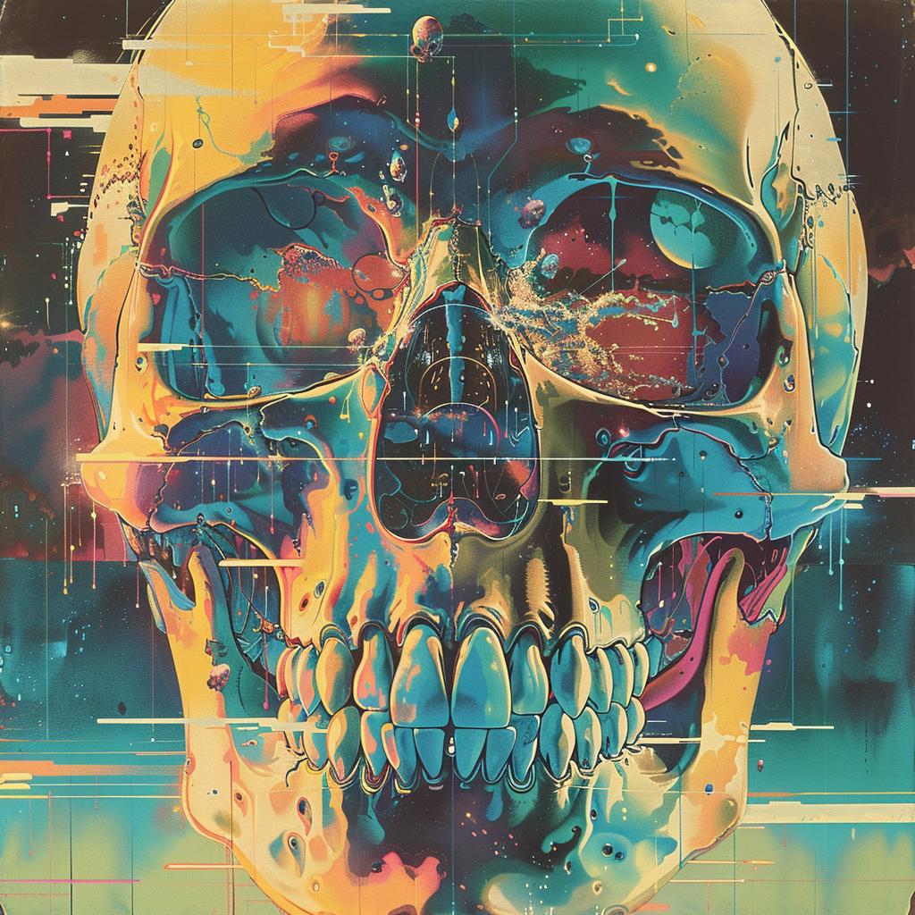 painting  skull  Nychos  synthwave  trippy  geometric  1980s  colorful  colors  art 960747