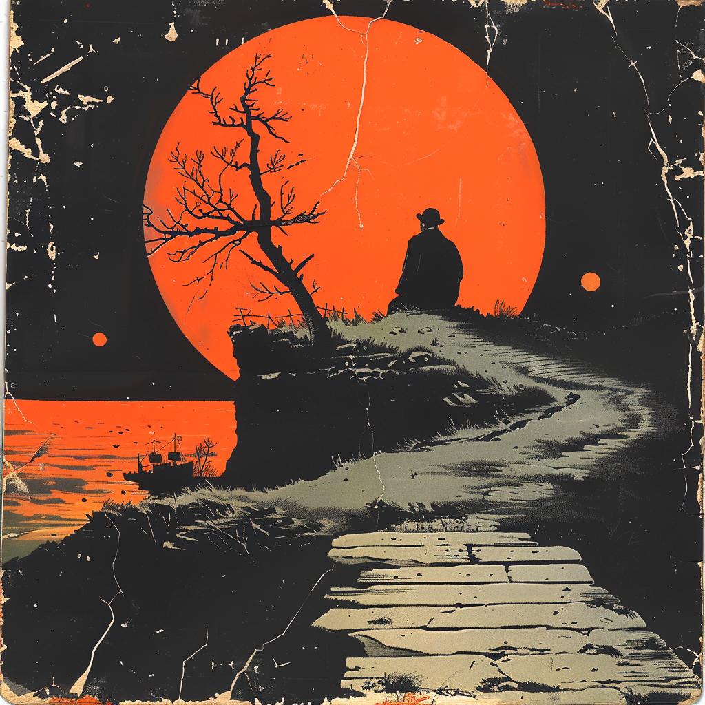 man  path  red  sun  Quint Buchholz  serene  contemplative  landscape  symbolic  moody 929849