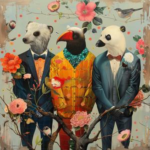 bears  suits  flowers  tree  chromolithography  playful  whimsical  animals  artwork  humor 1058199