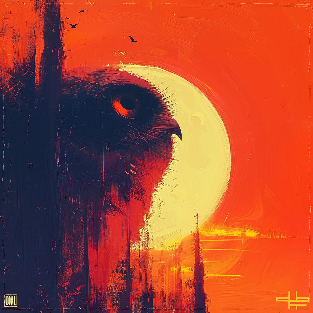 owl  red  black  cream  moonlight  sun  background  minimal  artnouveau  bold 941419