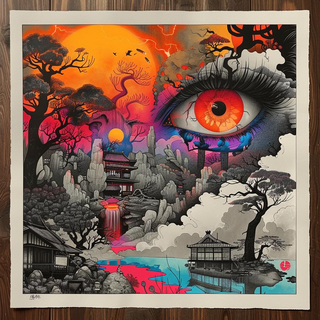 horror  poster  Japanese  lettering  dragon  eye  art  print  vintage  illustration 1036392