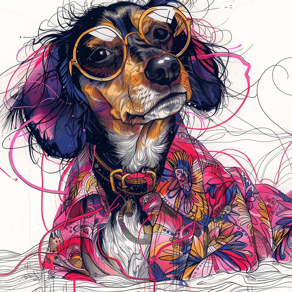 dachshund  dog  sunglasses  floral  shirt  drawing  cool  pet  art  cartoon 953394