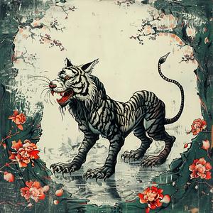 tiger  garden  flowers  painting  chromolithography  nature  vibrant  animal  artwork  colorful 1048895