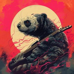 panda  guitar  sun  music  chromolithography  playful  colorful  illustration  modern  whimsical 1039396