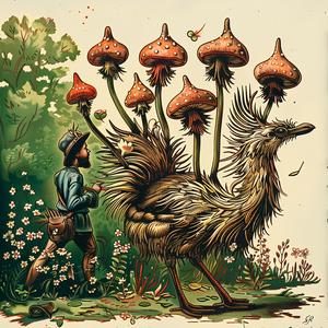 bird  chromolithography  mushrooms  nature  painting  wildlife  colorful  illustration  fungi  art 1057665