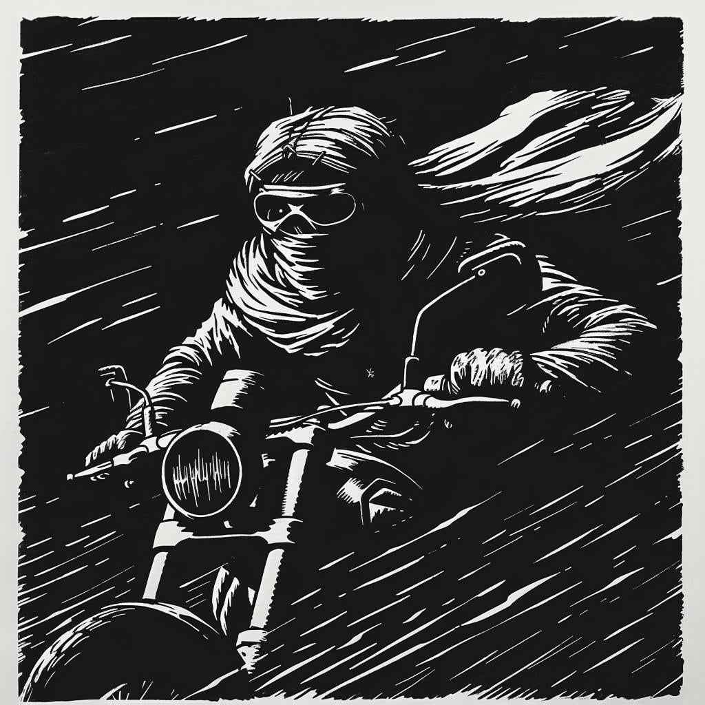 grim  reaper  motorcycle  scarf  goggles  black  white  drawing  stylized  macabre 1026055