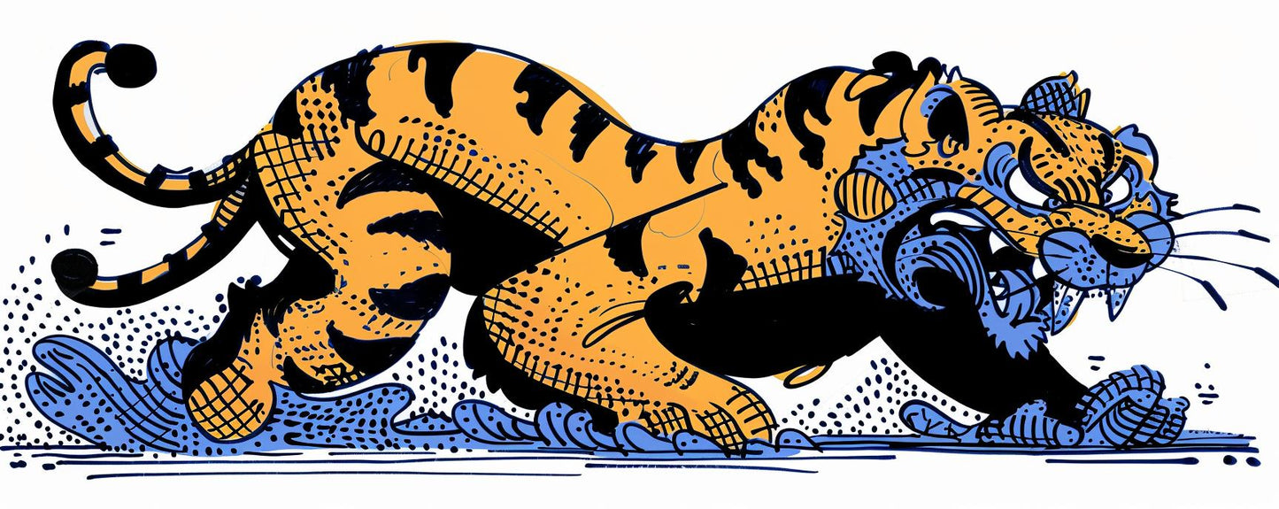 leaping  tiger  running  water  animal  dynamic  stylized  artwork  nature  realism 1027880