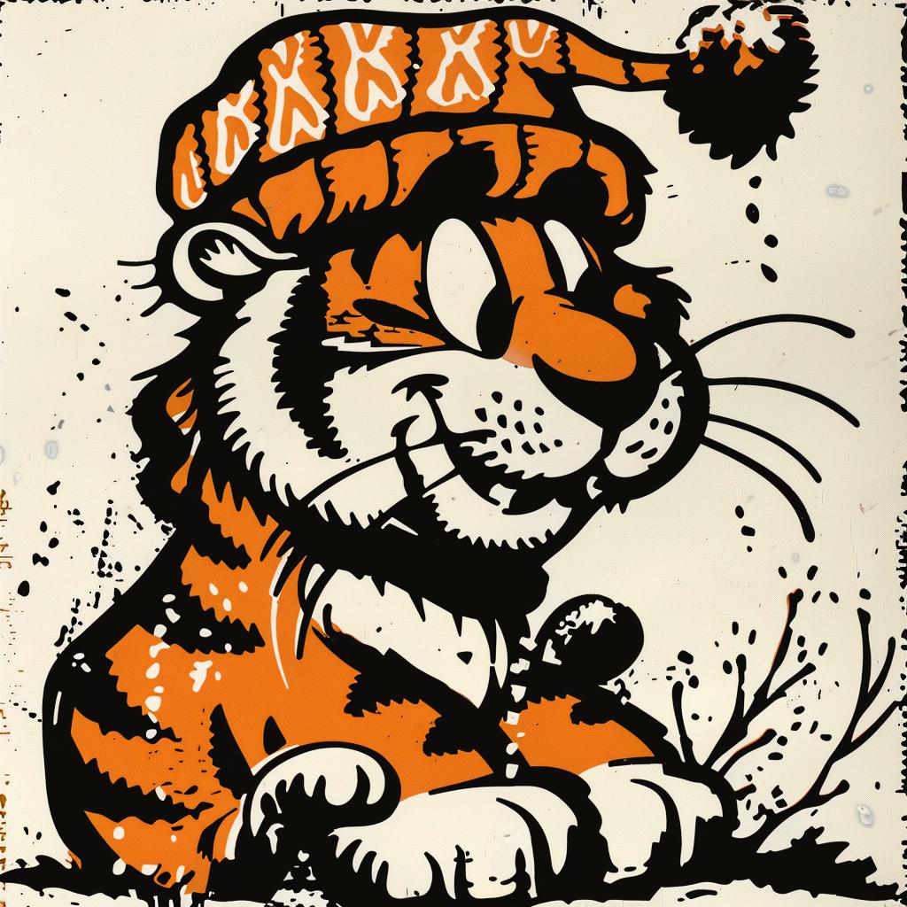 tiger  cartoon  hat  snow  white  background  cute  animal  playful  winter 942475