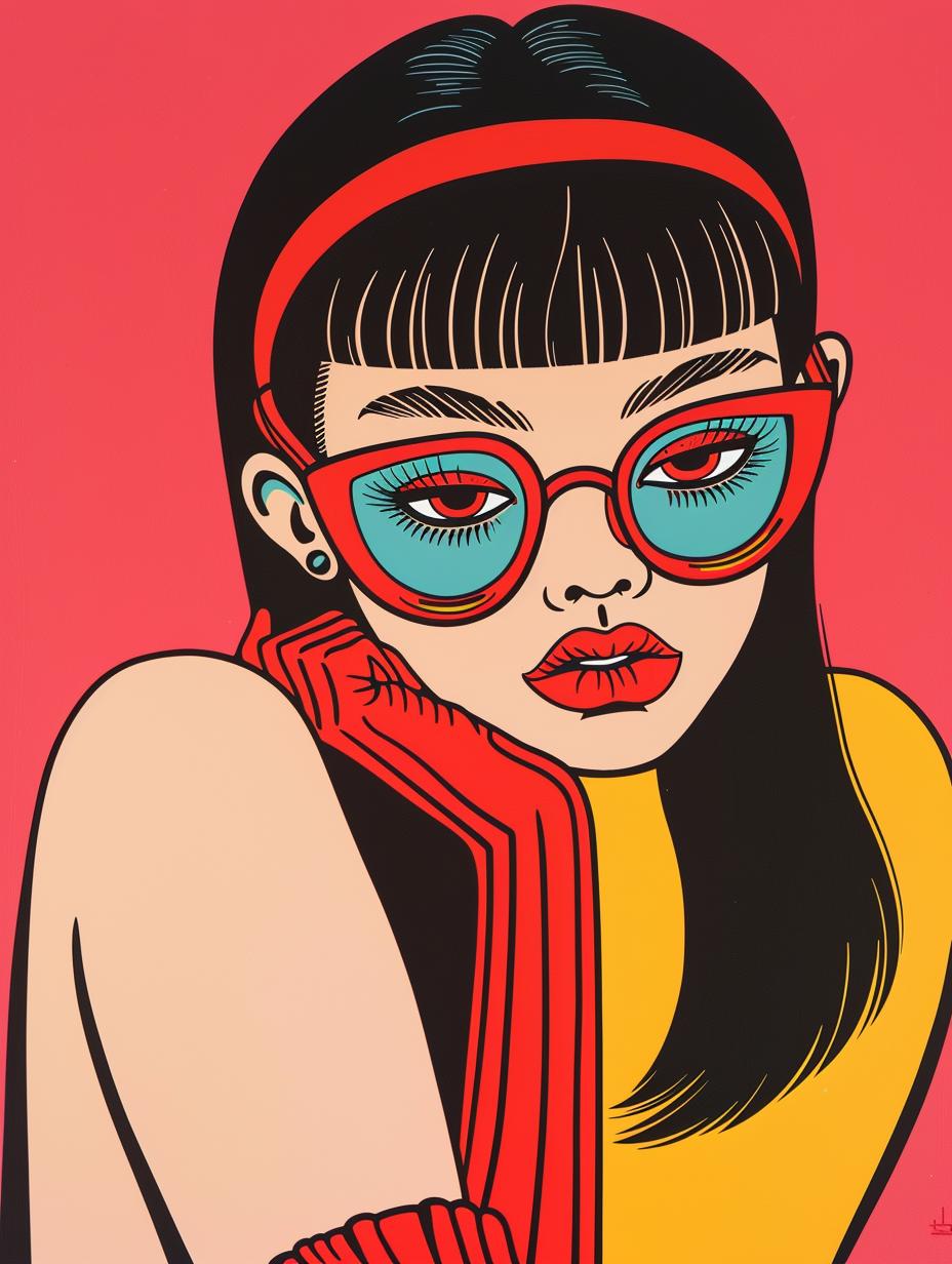 woman  sitting  criss-cross  pop-art  illustration  glasses  full-body  vibrant  colorful  playful 943758