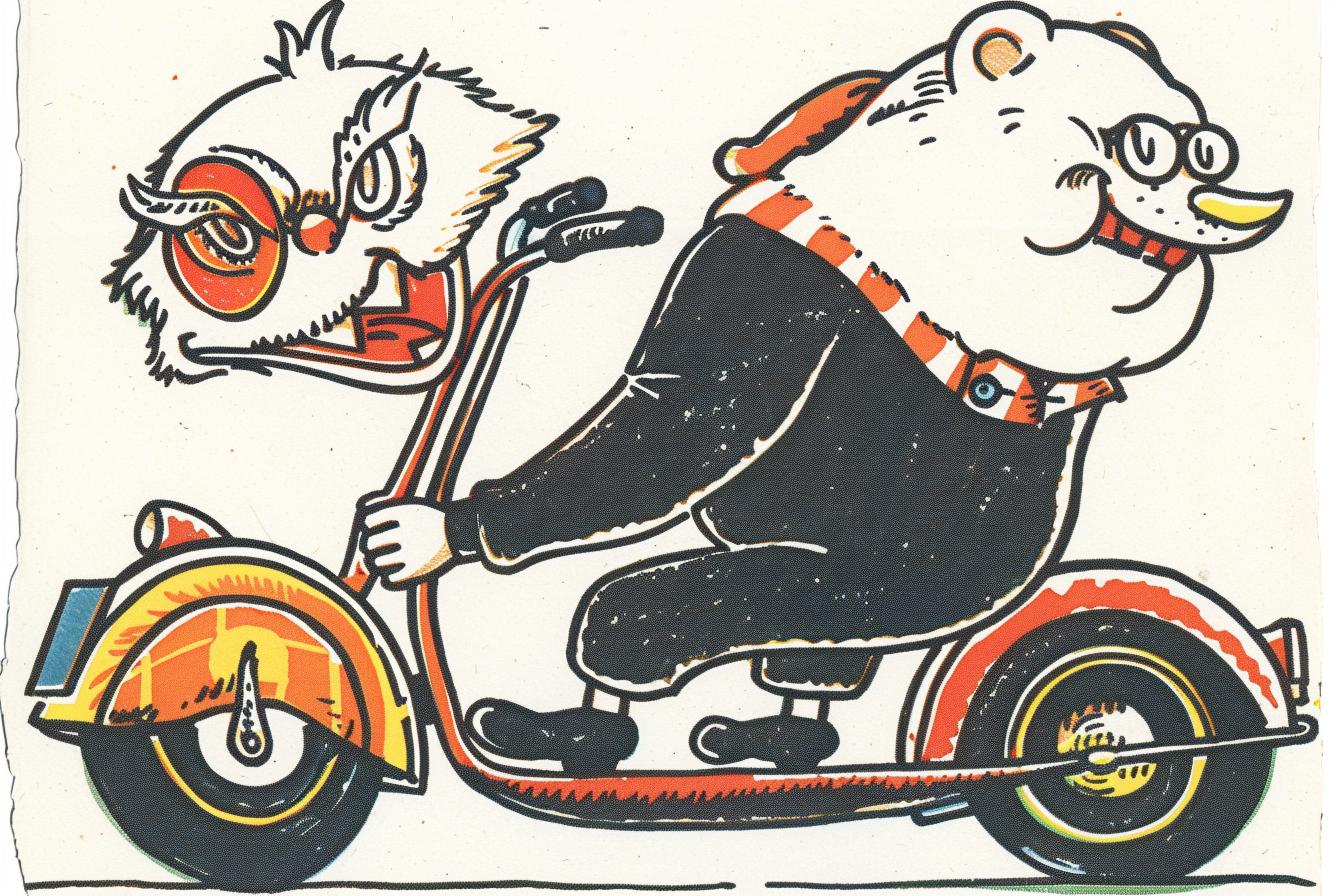 bear  motorcycle  cartoon  funny  animal  transport  whimsical  playful  colorful  adventure 938732