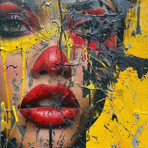 painting  woman  splatter  style  red  dark  ceramic  art  unique  character 1057896