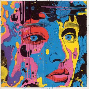 poster  woman  colorful  background  surreal  chaotic  creative  symbolist  dynamic  whimsical 1078109