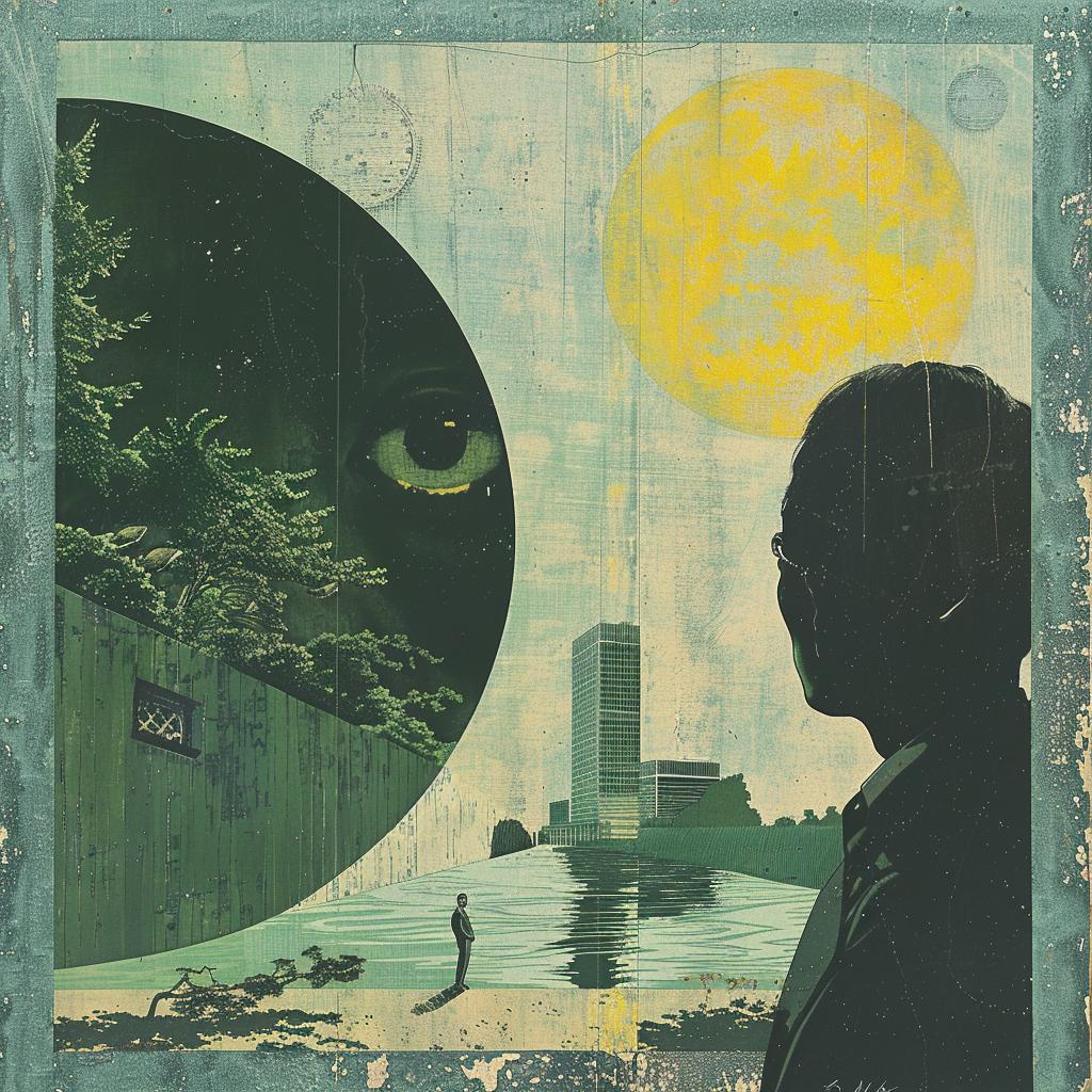 album  art  Trompe-lœil  Risograph  Magritte  horror  painting  city  moon 1026714