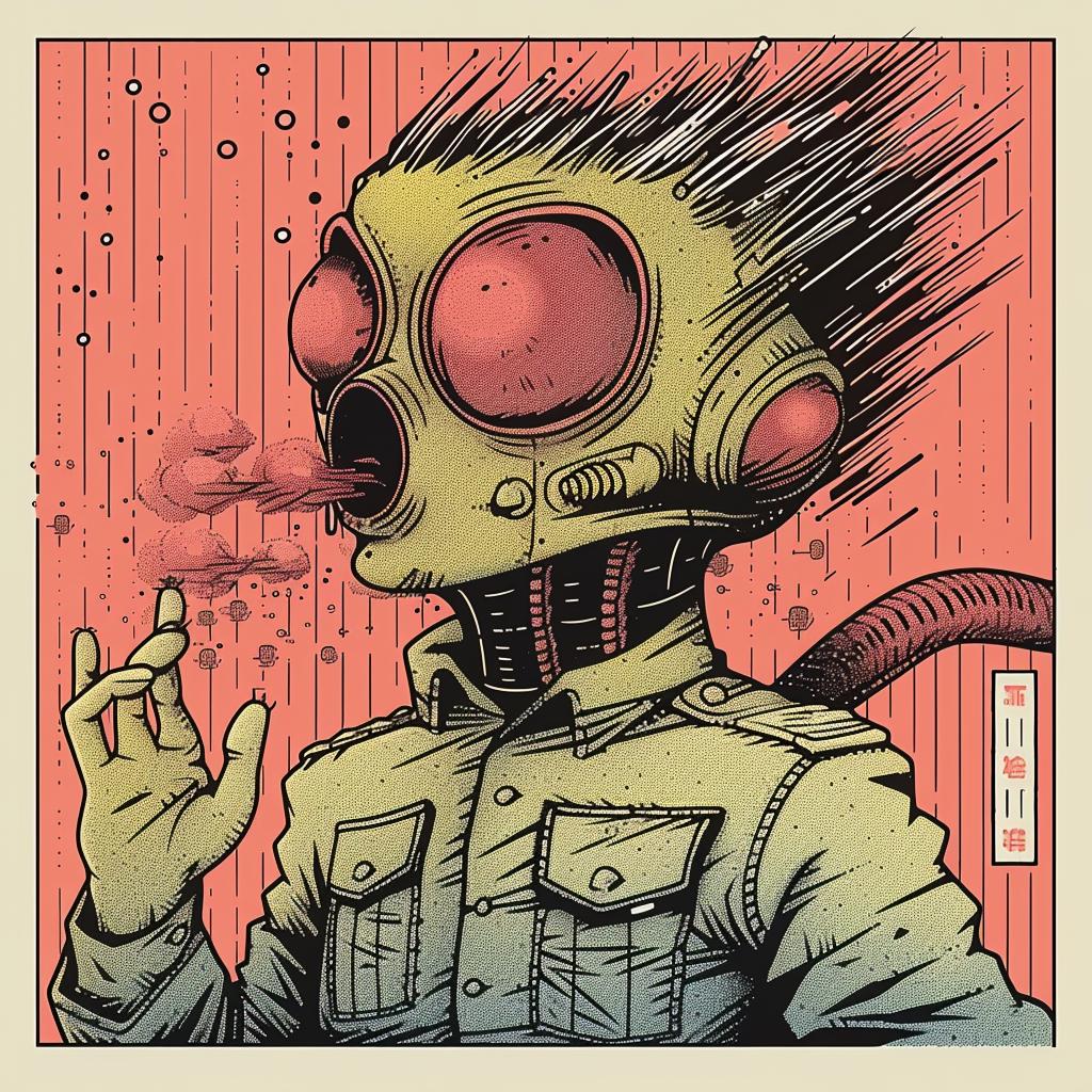 poster  alien  cartoon  smoking  whimsical  humorous  playful  illustration  creative  art 947247
