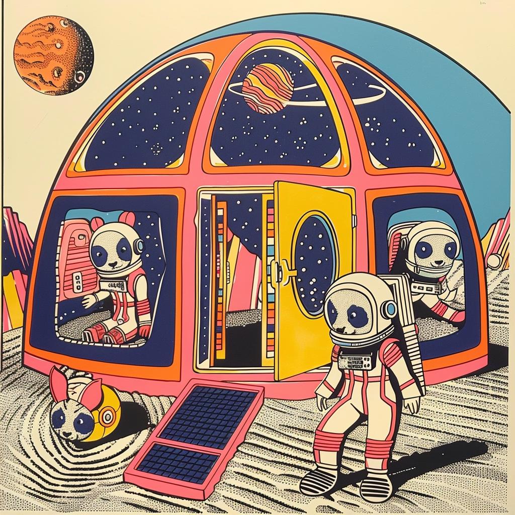 mars  space  station  panda  astronaut  whimsical  playful  illustration  futuristic  colorful 959683