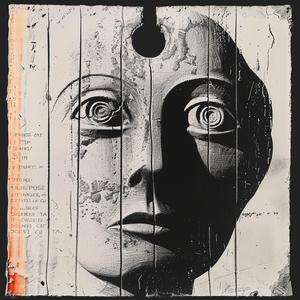 encaustic  painting  woman  face  wooden  board  artistic  style  Saul  Bass 1067770