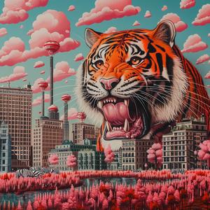 minimal  chromolithography  tigers  city  attack  painting  urban  wildlife  illustration  simple 1037541