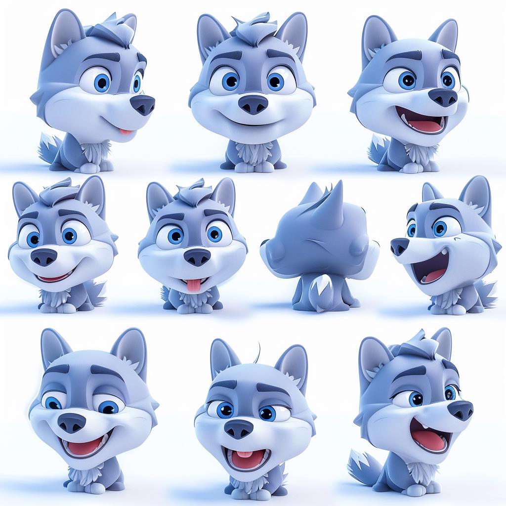 kawaii  wolf  emoji  faces  3D  cute  character  highdetail  studio  design 1025359