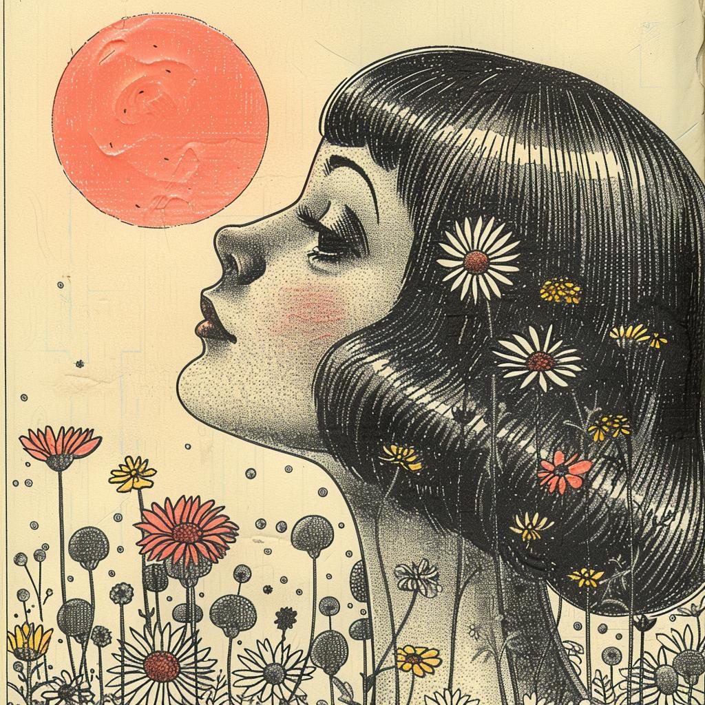 drawing  woman  flowers  hair  flowerpunk  art  cream  pink  chris  moore 916075