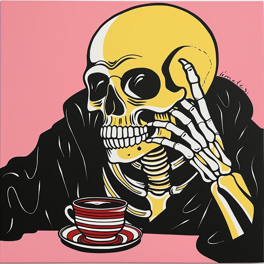grim  reaper  coffee  skeleton  drinking  cup  surreal  dark  humor  whimsical 1024890