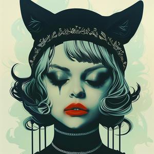 woman  cat  ears  cat  hat  surreal  risograph  album  cover  symbolist 1074773