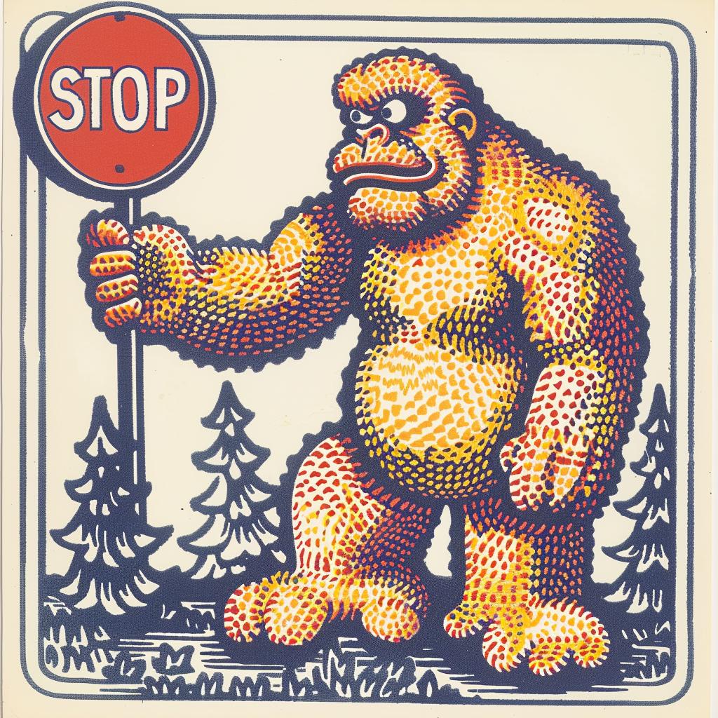 bigfoot  poster  stop  sign  illustration  graphics  comical  cartoonish  character  whimsical 962774