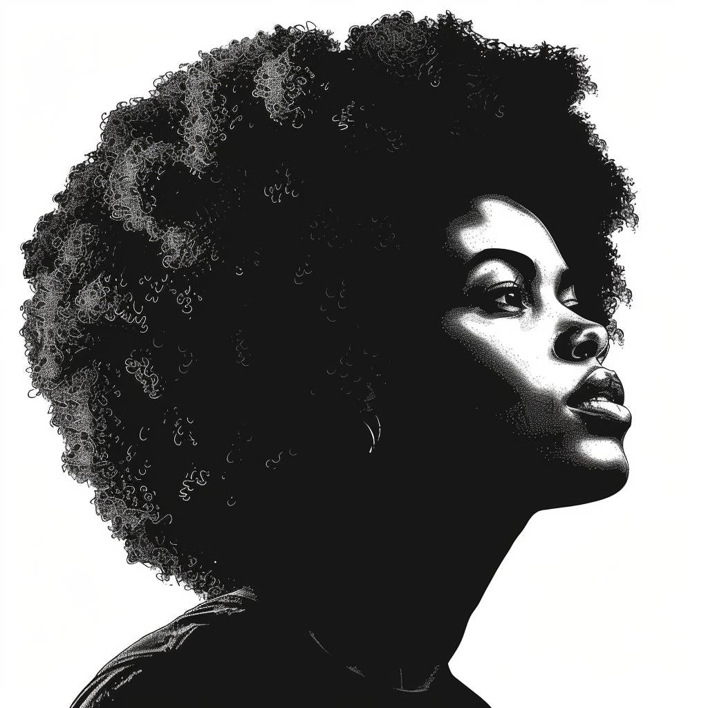 silhouette  AfricanAmerican  female  afro  detailed  clipart  illustration  black  white  hair 953915