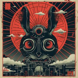 rabbit  city  poster  synthwave  dark  elements  minimal  orange  blue  design 1038856