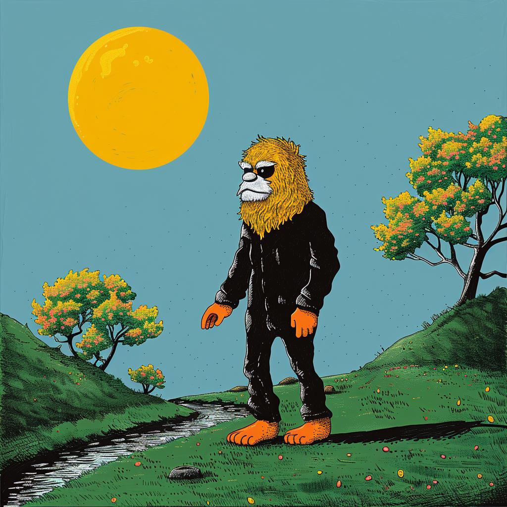surreal  bigfoot  path  nature  sun  colorful  graphic  artistic  album  cover 1018697