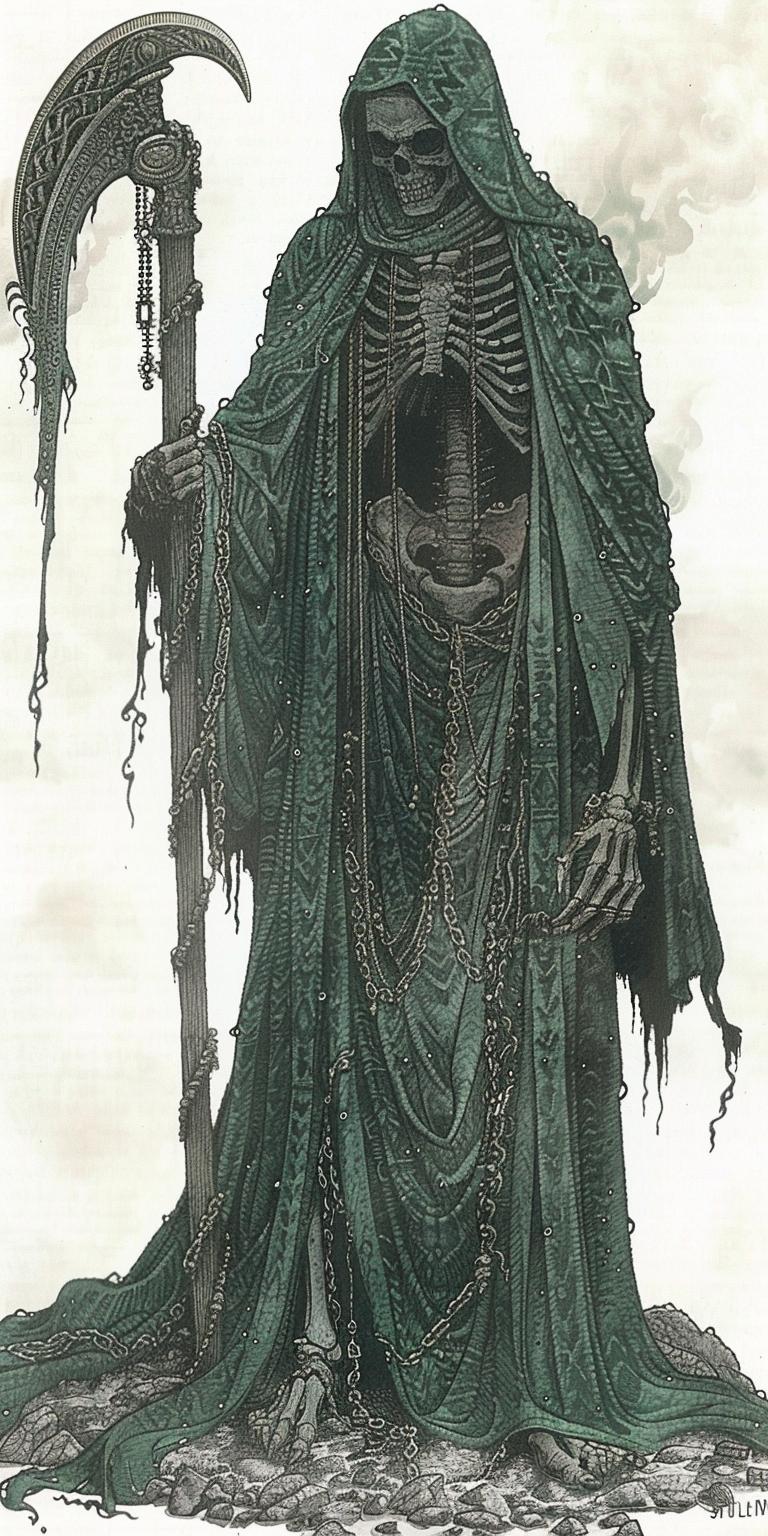 portrait  grim  reaper  skeleton  scythe  minimal  white  background  fantasy  illustration 971147