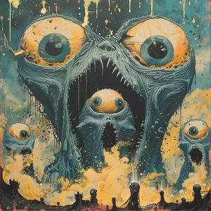 monster  ominous  surrealism  artnouveau  pointillism  creatures  gold  indigo  teal  occult 1077044