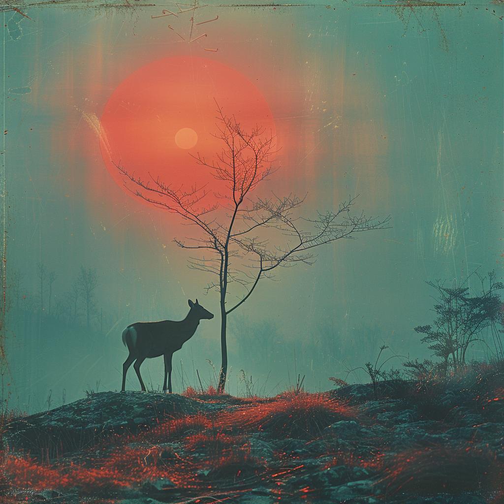 album  art  deer  silhouette  sunset  photography  surreal  colors  glow  volumetric 1032354