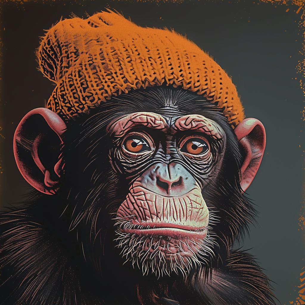 painting  chimpanzee  monkey  hat  orange  knit  adorable  character  playful  cute 1025297