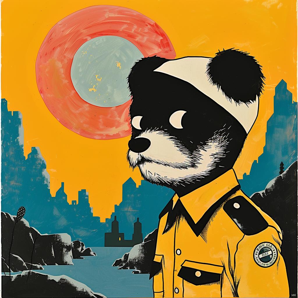 surreal  album  cover  bear  uniform  painting  sun  background  creative  art 978195
