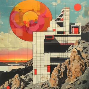 building  red  sun  painting  architecture  art  landscape  designed  Frank  Lloyd 1058564