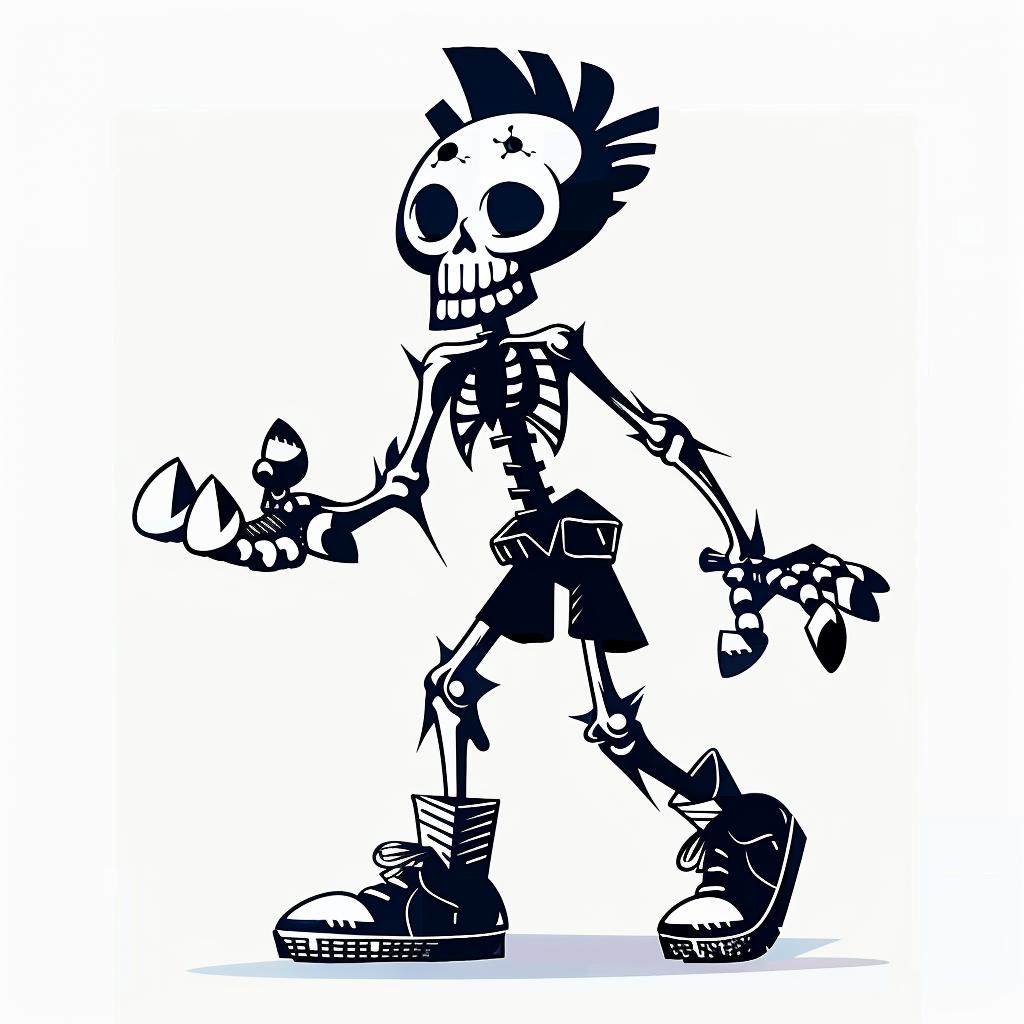 skeleton  mohawk  skateboard  character  fun  playful  cartoon  adventure  stylized  youthful 1027741