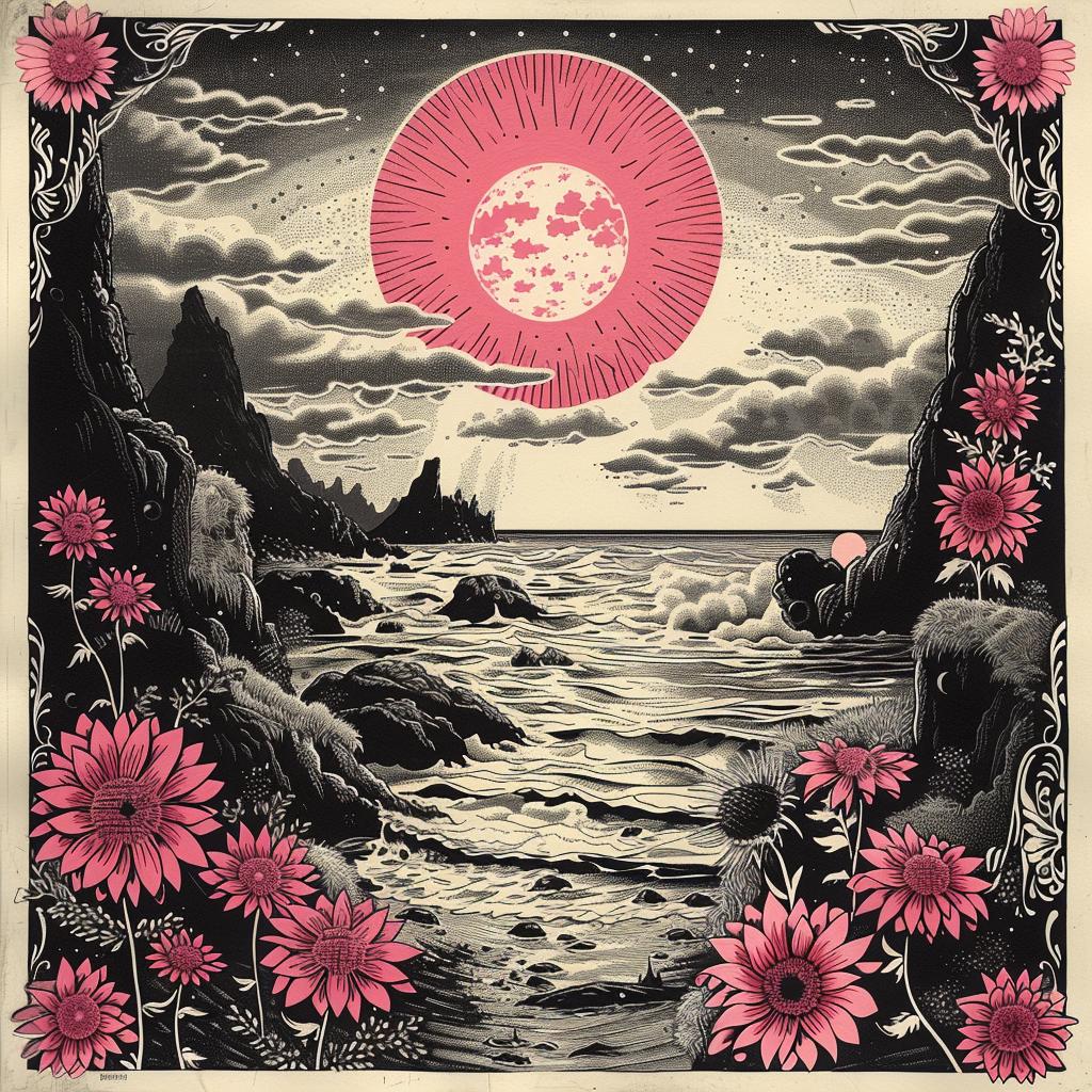 minimal  synthwave  album  cover  Ukiyo-e  sun  moon  surreal  art  creative 916293