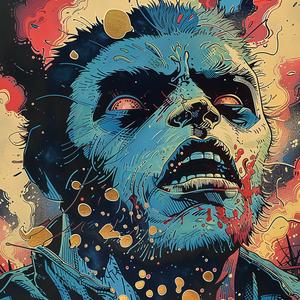 jack  kirby  comic  art  ArtNouveau  surrealism  pointillism  gold  teal  indigo 1076393