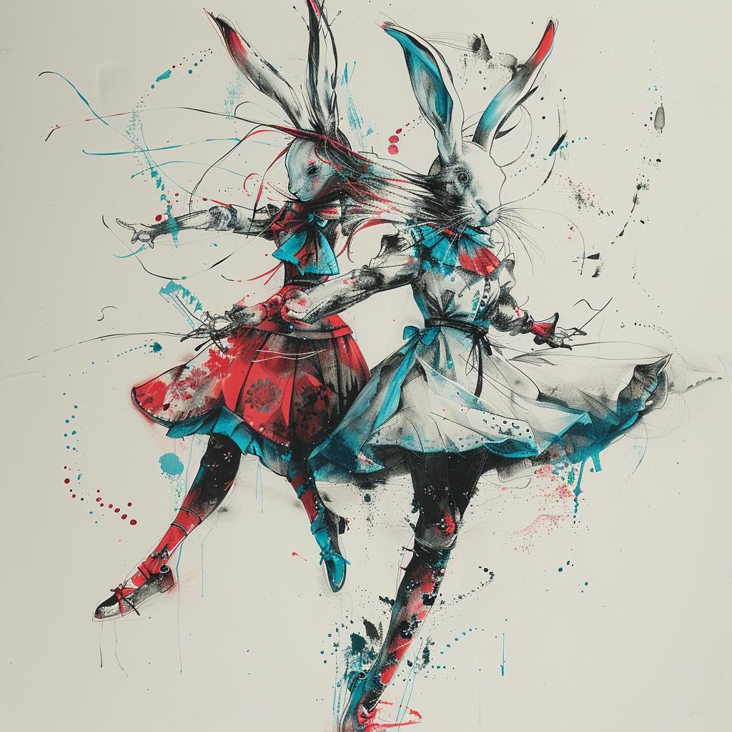 rabbits  dancing  circus  artistic  surreal  colorful  playful  whimsical  abstraction  illustration 939746