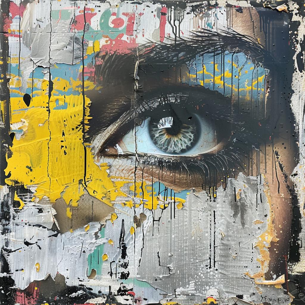 surreal  hyper-realistic  screenprinting  encaustic  eye  yellow  blue  female  artistic  vivid 960019